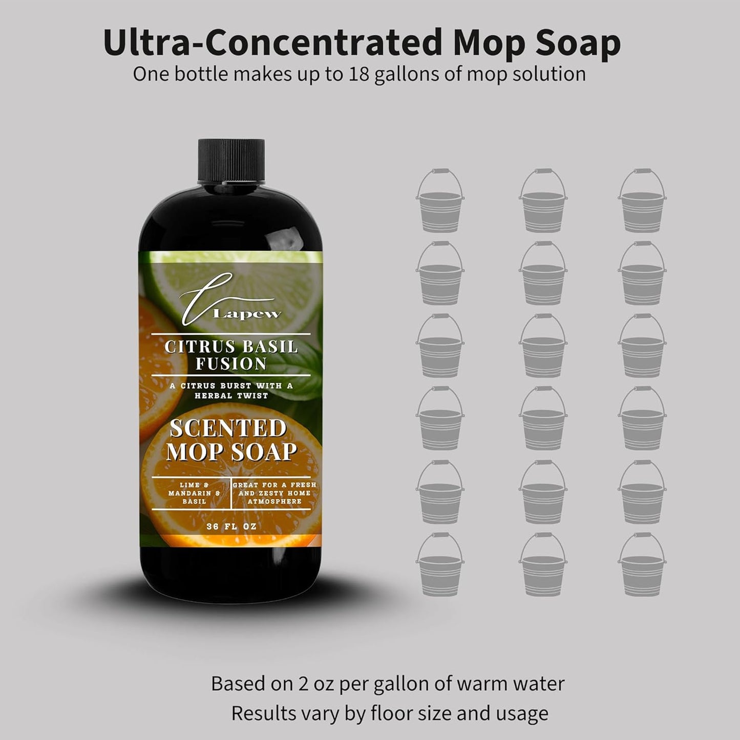 Lapew Baccarat Scented Mop Soap - Luxury Floor Cleaner Concentrate for Mopping Tile, Laminate, Vinyl & Hardwood | Streak-Free, Low-Foam | 36 oz - Colors A