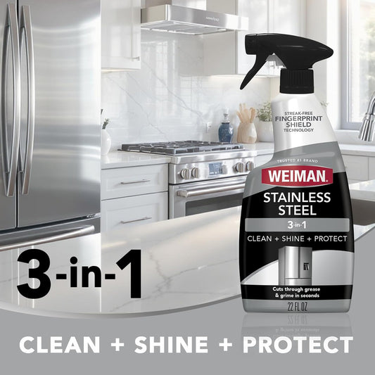 Weiman Stainless Steel Cleaner & Cooktop Heavy Duty Polish - Powerful Appliance Kitchen Cleaning Kit