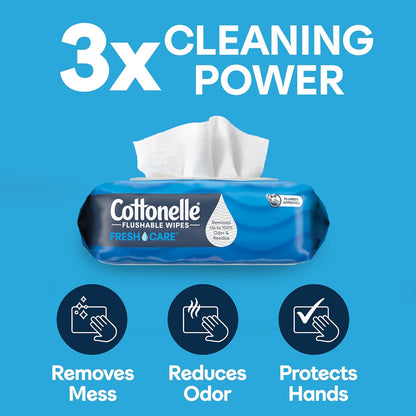 Cottonelle Fragrance Free Flushable Wet Wipes, Adult Wet Wipes, 2 Flip-Top Packs, 42 Wipes Per Pack