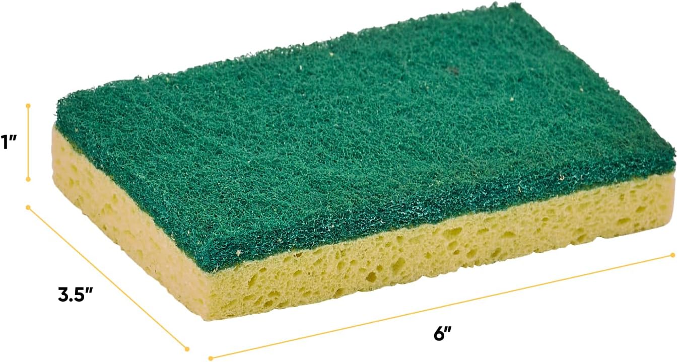 Non-Scratch Cellulose Sponge Kitchen Scrub Sponge with Scouring Pad Set, Good for Non-Stick Cookware Frying Pan, Pot, Counter Top, Sink Scrubbing, Kitchen Scrubbers, Pack of 2, (Red/Pink)