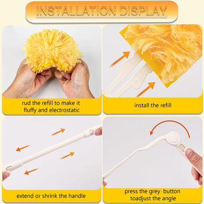 30 Pack Duster Refills Compatible with Swiffer Duster, Heavy Duty Multi Surface Duster Replacement with 1 Extra Handle for Cleaning Furniture, Blinds, Ceiling Fans and Car