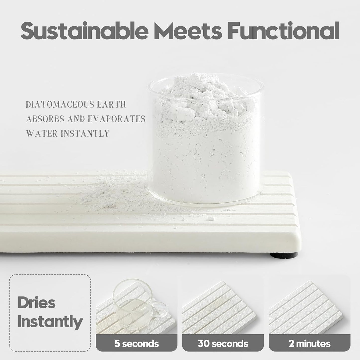 2PCS Water Absorbing Stone Drying Tray Mat for Bathroom Sink & Kitchen Counter Faucet Organizer, Quick Dry Dish Rack Soap Dispenser Sponge Holder, Vanity Sink Caddy Bar Coaster, Ivory White 8“x 4”