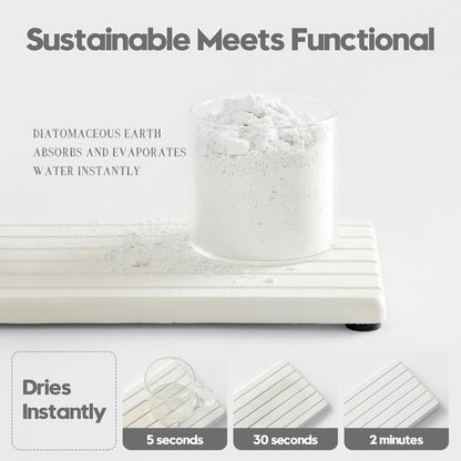 2PCS Water Absorbing Stone Drying Tray Mat for Bathroom Sink & Kitchen Counter Faucet Organizer, Quick Dry Dish Rack Soap Dispenser Sponge Holder, Vanity Sink Caddy Bar Coaster, Ivory White 8“x 4”
