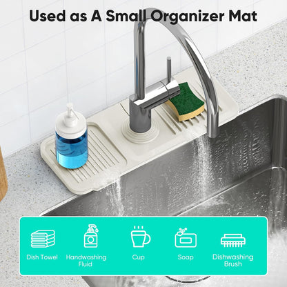 24 Inch Longer Faucet Mat for Kitchen Sink, 5° Slope Fast Self-draining, Kitchen Sink Splash Guard Silicone Sink Faucet Mat Splash Guard Kitchen Sink Area Tidy Splash Faucet Guard Draining Mat