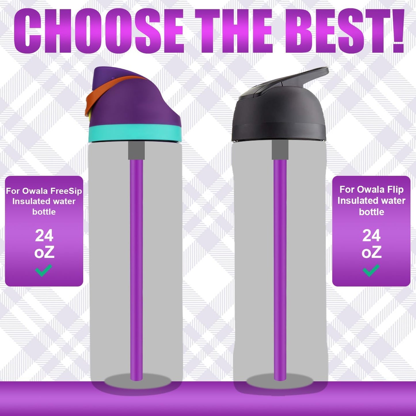 6pcs Replacement Straws for Owala Freesip 24/32oz, Reusable Plastic Straws with Cleaning Brush Tumbler Accessories Parts for Owala Flip 24/32oz Stainless Steel Insulated Water Bottle