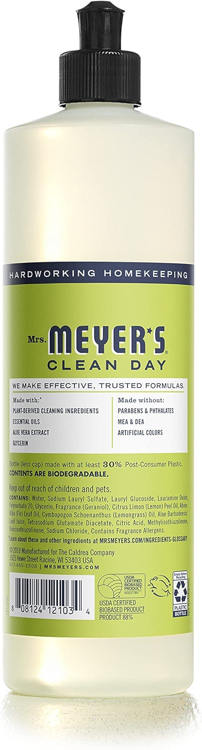 MRS. MEYER'S CLEAN DAY Liquid Dish Soap, Basil Scent, 16 Fl Oz Bottle - 3 Pack