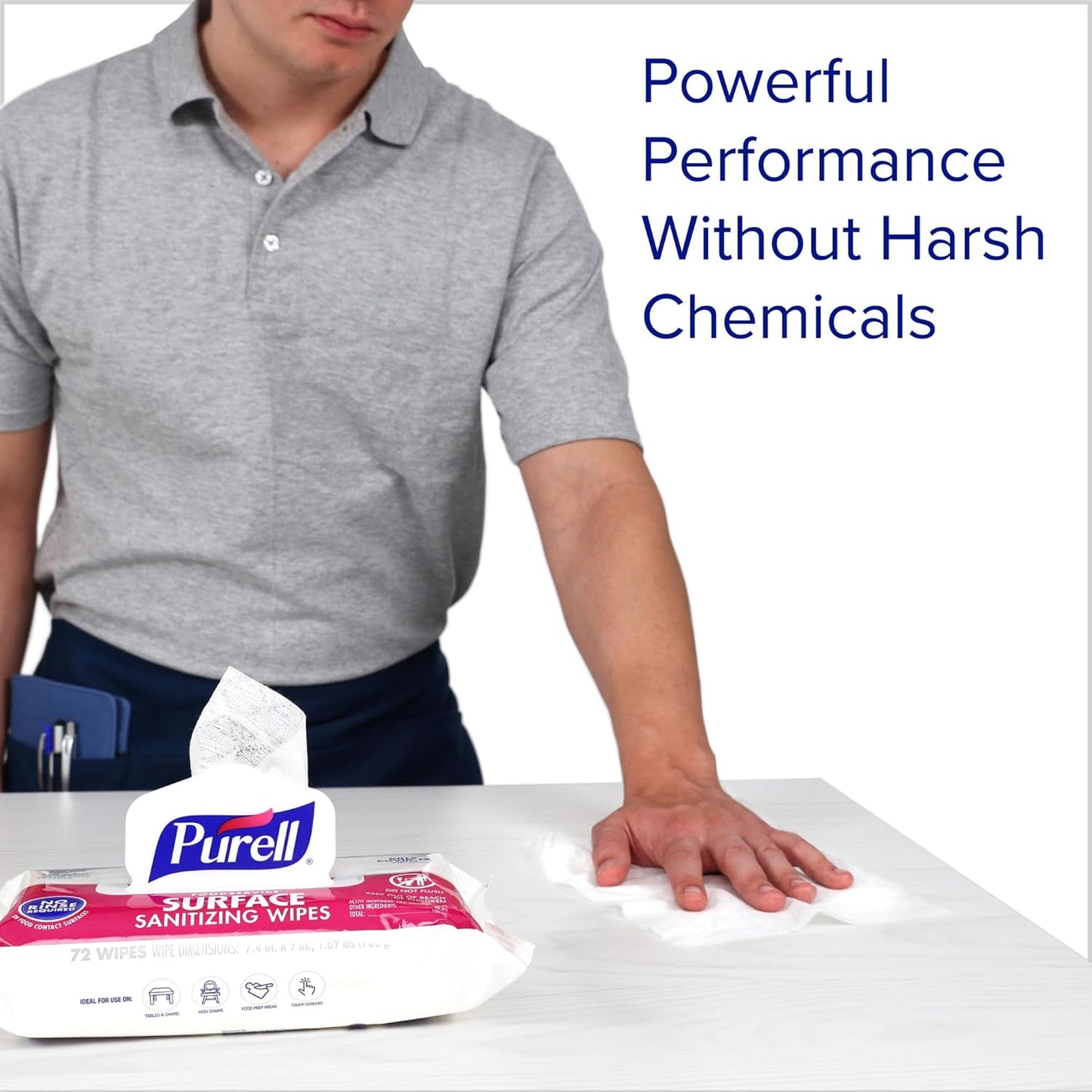 PURELL Foodservice Surface Sanitizing Wipes, 72 Count Flowpack, 7.4" x 9" Wipes (Pack of 12) – 9371-12