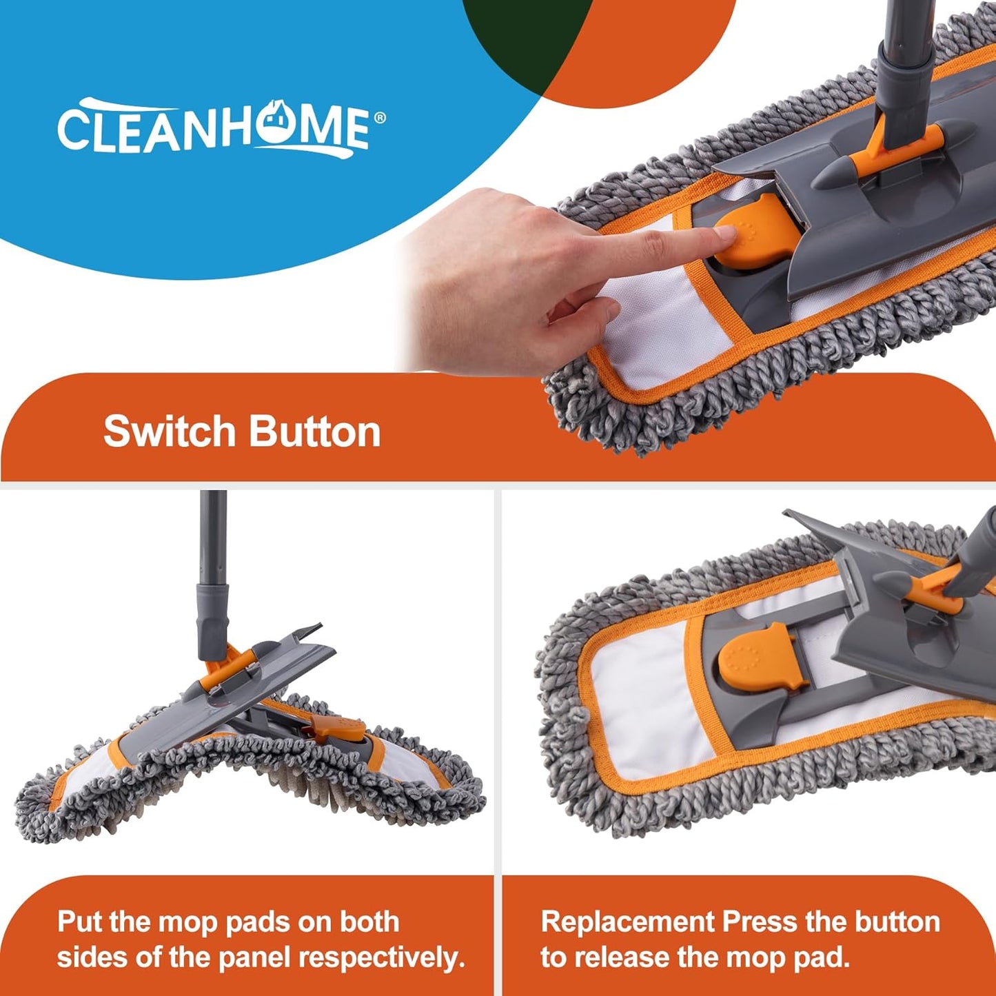 CLEANHOME Microfiber Mop Pads 4 Pieces for Floor Cleaning,Fit CLEANHOME Dust Mop: B09PBPGSJ3, Chenille Microfiber Replacement Pads