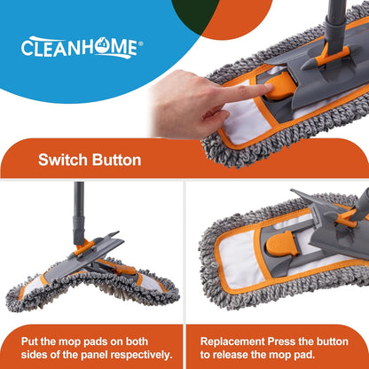 CLEANHOME Microfiber Mop Pads 4 Pieces for Floor Cleaning,Fit CLEANHOME Dust Mop: B09PBPGSJ3, Chenille Microfiber Replacement Pads