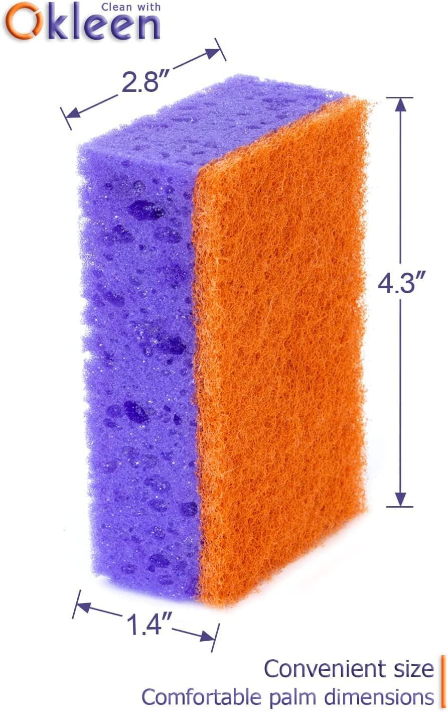 Green Multi Use Scrub Sponge. Made in Europe. 9 Pack, 4.3x2.8x1.4 inches. Odorless Heavy Duty and Non Scratch Fiber. Best, Durable, Delicate, Porous, Non Cellulose Kitchen Sponges and Scrubbers