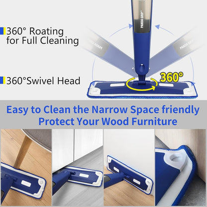 Mops for Floor Cleaning, Wet and Dry Spray Mop with Refillable Spray Bottle and 3 Washable Microfiber Pads Home or Commercial Use Flat Mop for Hardwood Laminate Wood Ceramic, Purple