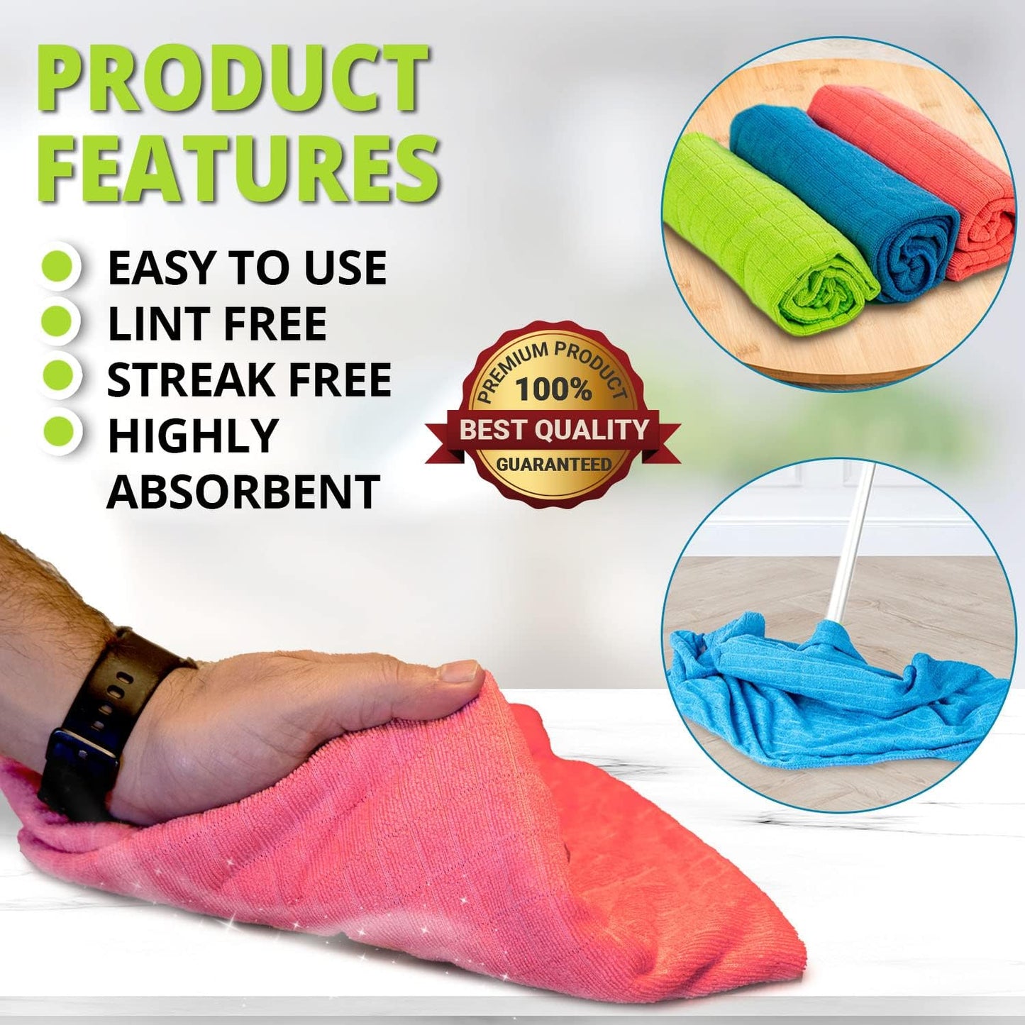 HELOMOR 3 Extra Large Microfiber Cleaning Cloths, 30"x18" Floor Towels for Squeegee Mop, Reusable Multi-Purpose Cleaning Rags for House, Kitchen, Car & Windows, Highly Absorbent, Lint-Free