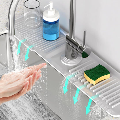 24 Inch Longer Faucet Mat for Kitchen Sink, 5° Slope Fast Self-draining, Kitchen Sink Splash Guard Silicone Sink Faucet Mat Splash Guard Kitchen Sink Area Tidy Splash Faucet Guard Draining Mat