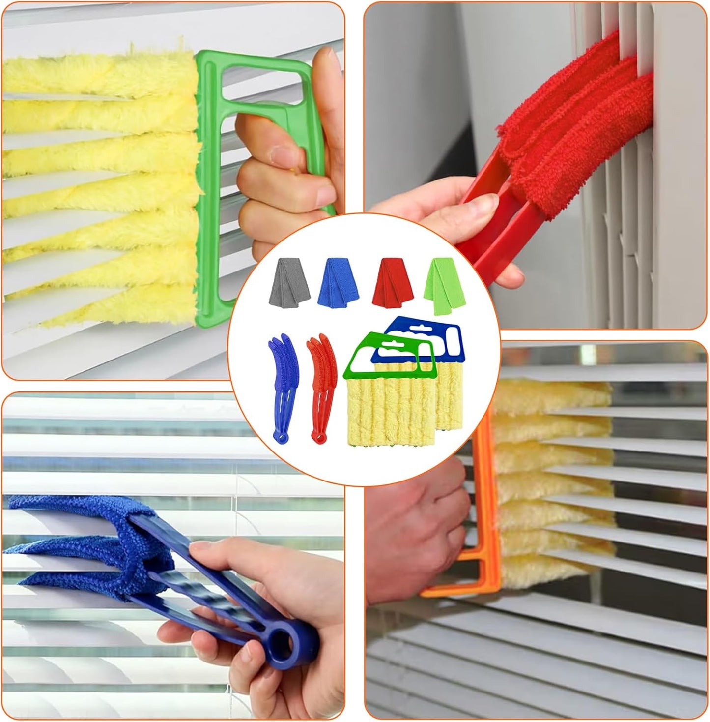 4Pcs Window Venetian Blind Cleaner Duster Tool,Feather Blind Duster for Cleaning,Washable 7 Finger Dusters Brush Dusting Cleaner Tool for Window Shutters Air Conditioner Vinyl Wood Blinds + 4 Cover