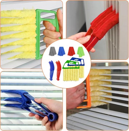 4Pcs Window Venetian Blind Cleaner Duster Tool,Feather Blind Duster for Cleaning,Washable 7 Finger Dusters Brush Dusting Cleaner Tool for Window Shutters Air Conditioner Vinyl Wood Blinds + 4 Cover