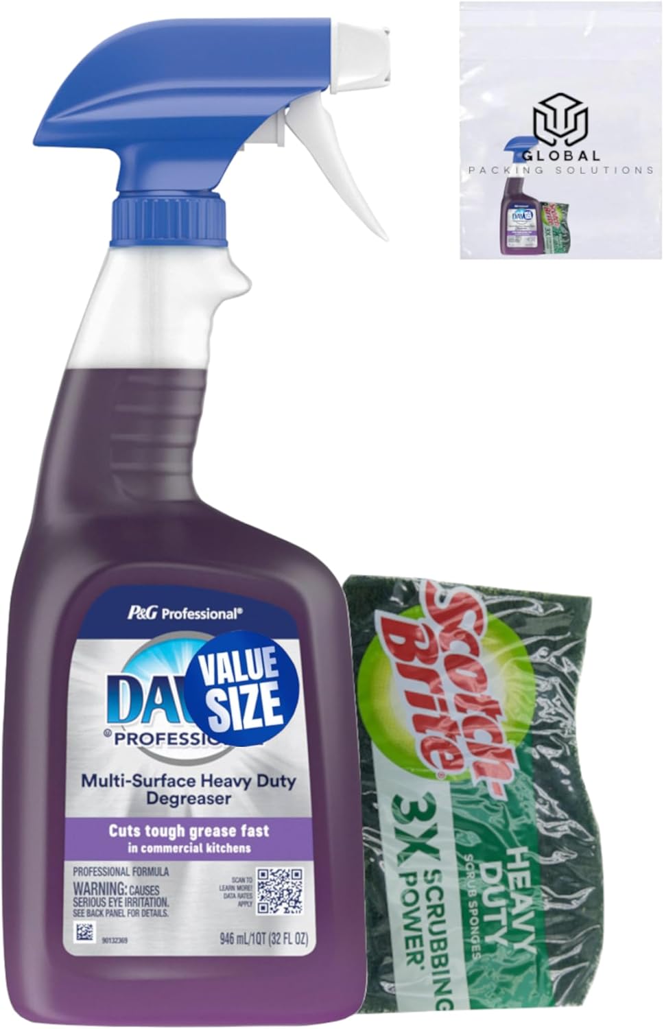 Dawn Professional Multi-Surface Heavy Duty Degreaser Spray 32 Fl Oz bundled with Heavy Duty Scotch Brite Sponge