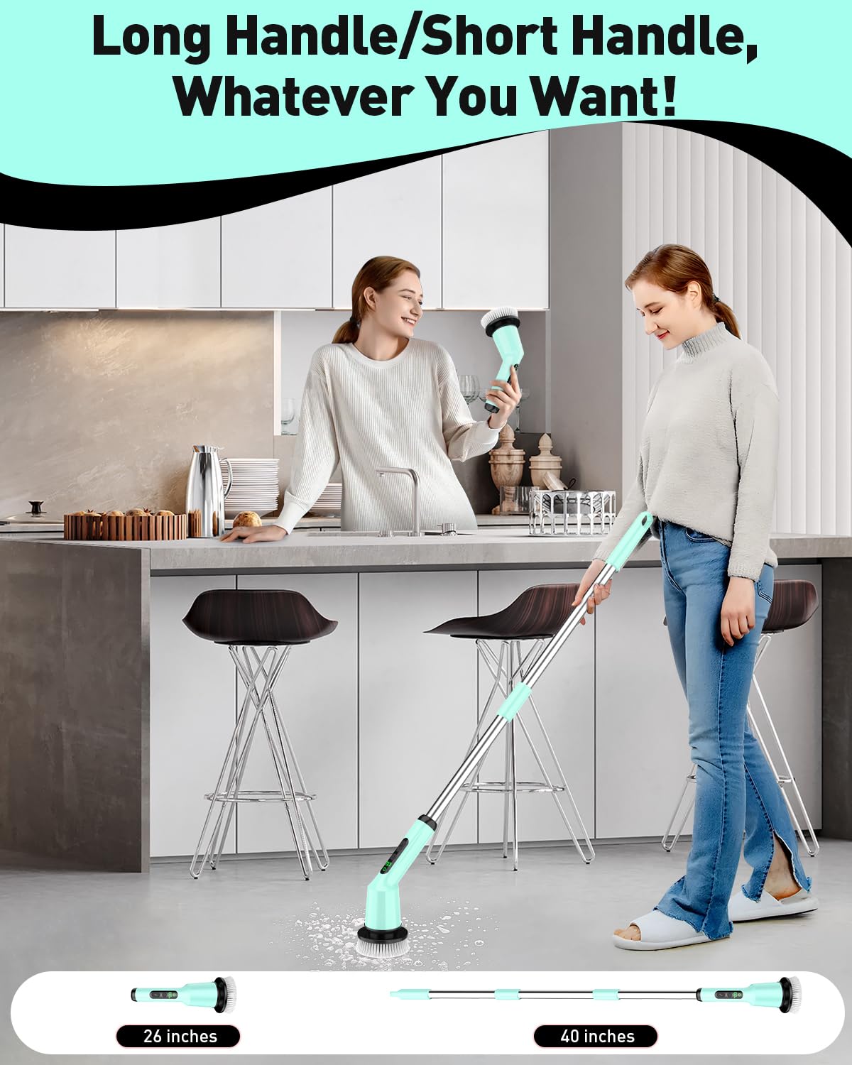 Electric Spin Scrubber for Cleaning Bathroom, Shower Scrubber Cordless Cleaning Brush with IPX7 Waterproof & 2 Speed, 3 Brush Heads, Bathroom Cleaning Supplies for Shower Tub Kitchen Tile Toilet White