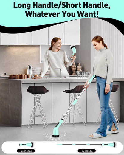 Electric Spin Scrubber for Cleaning Bathroom, Shower Scrubber Cordless Cleaning Brush with IPX7 Waterproof & 2 Speed, 3 Brush Heads, Bathroom Cleaning Supplies for Shower Tub Kitchen Tile Toilet White