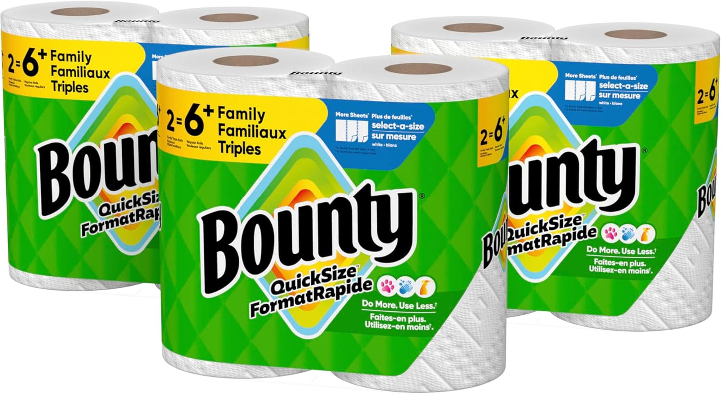 Bounty Quick Size Paper Towels, White, 8 Family Rolls