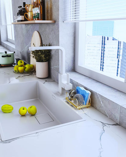 Consumest Sponge Holder for Kitchen Sink - Movable Sink Caddy for Countertop Organizer, 304 Stainless Steel Sponge Holder with Detachable Drip Tray for Kitchen Accessories-Silver