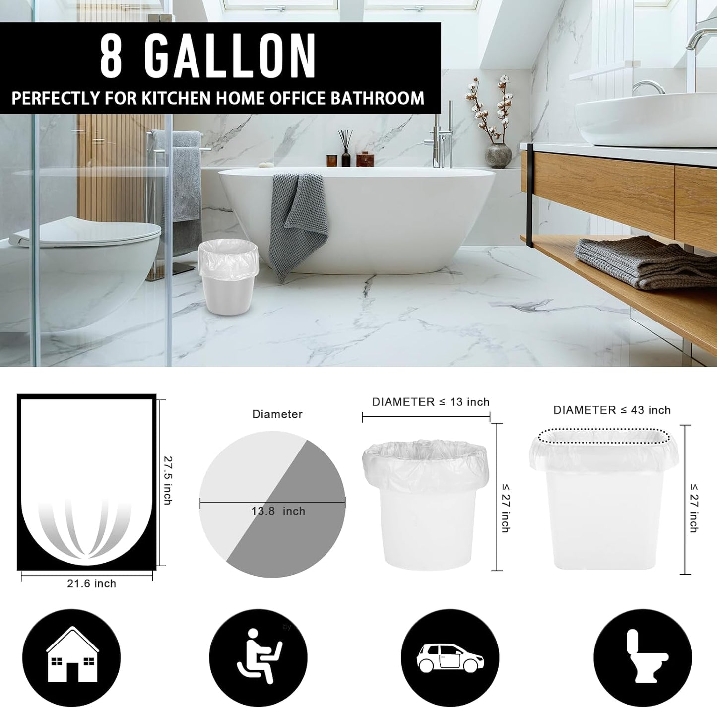 220Counts Small Trash Bags 4 Gallon, Flexible & Durable Small Garbage Bags, Unscented & Easy Tearing 4 Gallon Trash Bag for Kitchen, Bathroom, Bedroom, Office, Transparent,0.3Mil