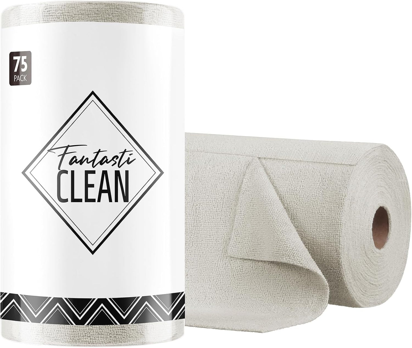 Fantasticlean Microfiber Cleaning Cloth Roll -75 Pack, Tear Away Microfiber Towels, 12" x 12", Reusable, Washable, Scratch Free, Ultra Absorbent Dishcloth for All-Around Cleaning Supplies (White)