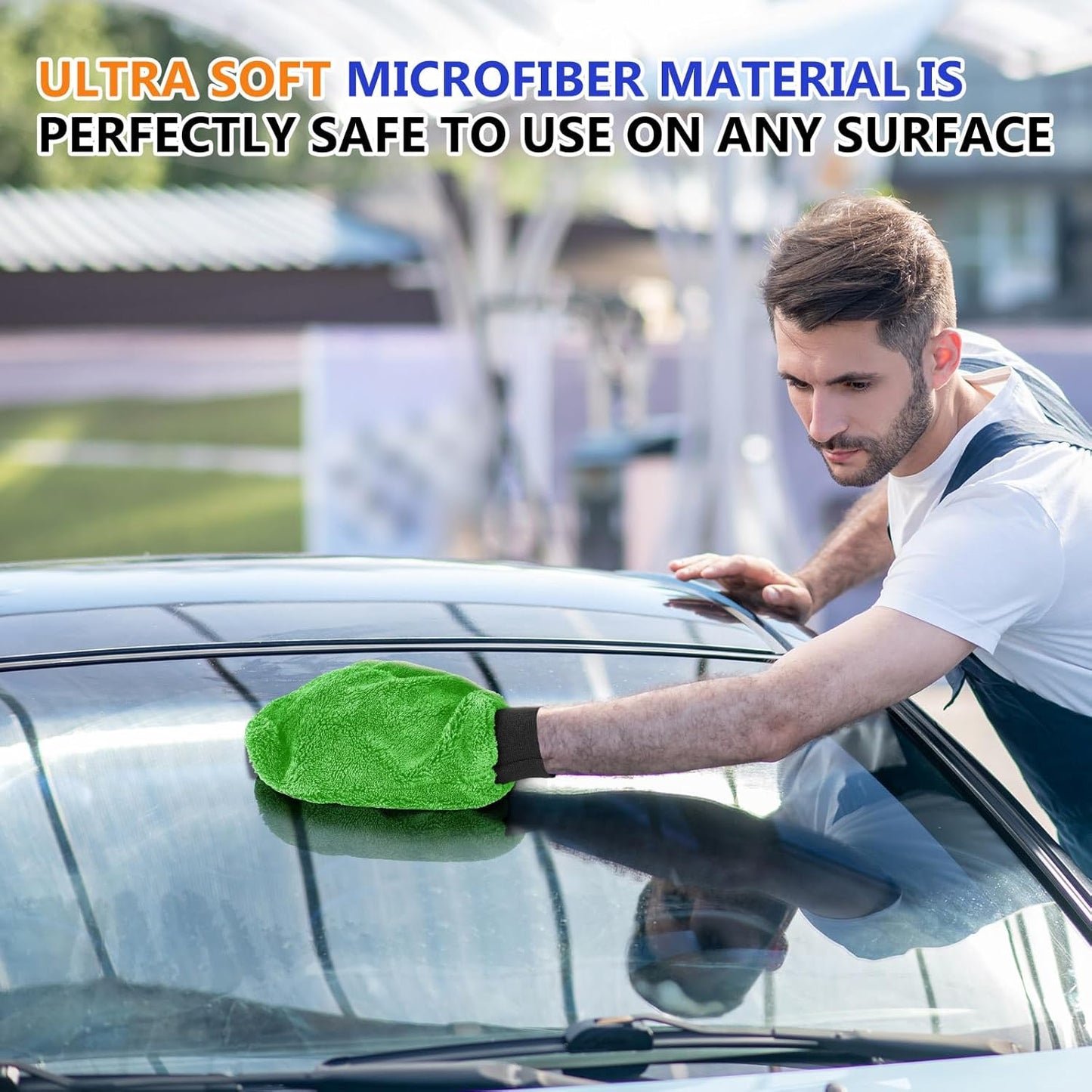 Teenyyou 6 Pcs Microfiber Dusting Mitt Car Wash Mitts Cleaning Glove with Thumb Reusable Terry Dusting Gloves with Elastic Wrist Cuff for Car Wheel Plants House Kitchen(Blue, Grey,8.85 x 7.08 Inch)