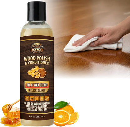 Natural Wood Polish & Conditioner with Orange Oil - Beeswax Furniture Polish and Cleaner, Oil & Wax Blend for Furniture, Cabinets, Tables, Doors & Trim, Enhances Color & Grain, Wood Care, 8 fl oz