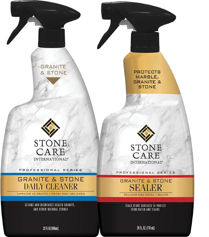 Stone Care International Daily Cleaner/Polish & Sealer Stone Care Kit for Granite, Quartz, Quartzite, Limestone Countertops - No residue, Superior Protection