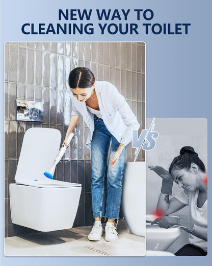 Electric Toilet Brush and Holder Set, Leebein 8 in 1 Electric Toilet Bowl Cleaning Kit with 8 Replaceable Brushes, Hard Nylon Brush and Soft Silicone Brush, 6 Refills Disposable Cleaner Brush