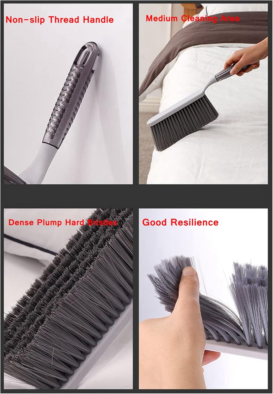 Hand Broom, 14 inch Large Counter Duster, Slightly Stiff Plastic Bristle Brush with Long Handle, Sweep for Furniture, Floor, Bench, Carpet, Woodworking, Patio, Home, Shop(Gray, 14 inch)