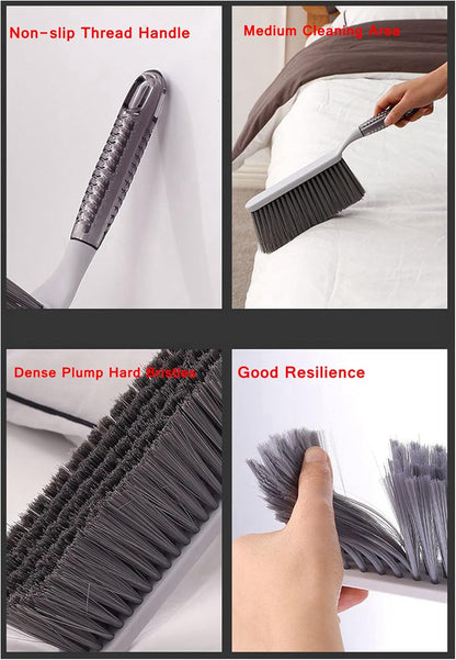 Hand Broom, 14 inch Large Counter Duster, Slightly Stiff Plastic Bristle Brush with Long Handle, Sweep for Furniture, Floor, Bench, Carpet, Woodworking, Patio, Home, Shop(Gray, 14 inch)