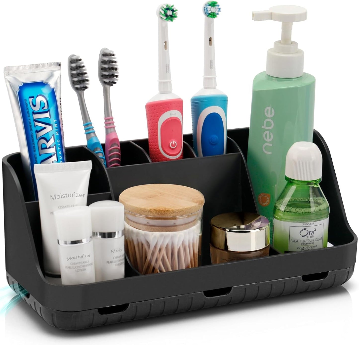 GFWARE Wood Toothbrush Holders for Bathrooms Countertop Organizer - Detachable 7 Slots Kid Bathroom Decor and Accessories, Wooden Bathroom Sink Storage Organization, Caddy, Tray, Brown