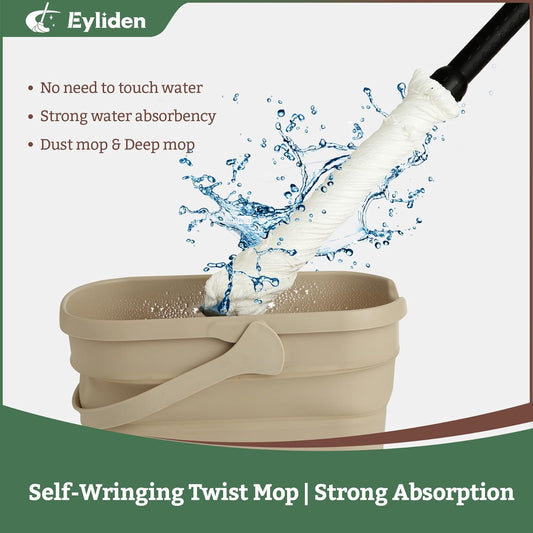 Eyliden Twist Mop - Simple, 57" Long Handle, Self-Wringing Microfiber String Mop for Floor Cleaning, Traps Dust & Pet Hair, Absorbs Spills Quickly, Safe for All Floor Types, JX-0001, White