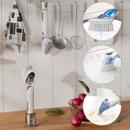 Soap Dispensing Replacement Dish Brush Storage Set with 2 PCS Brush Refills & Holder - RIMAY Dispenser Scrub Cleaning Scrubber Kitchen Dishwashing Dish Wand Handle for Dishes/Pans/Pots/Sink(Black)