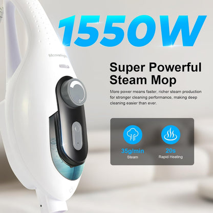 11-in-1 Steam Mop, 1550W Powerful Handheld Steam Cleaner, 260°F Multi-Functional Floor Steamer with 21.3FT Cord for Floors, Hardwood, Tiles, Grout, Windows, Kitchen, Bath, Adjustable (Grey)