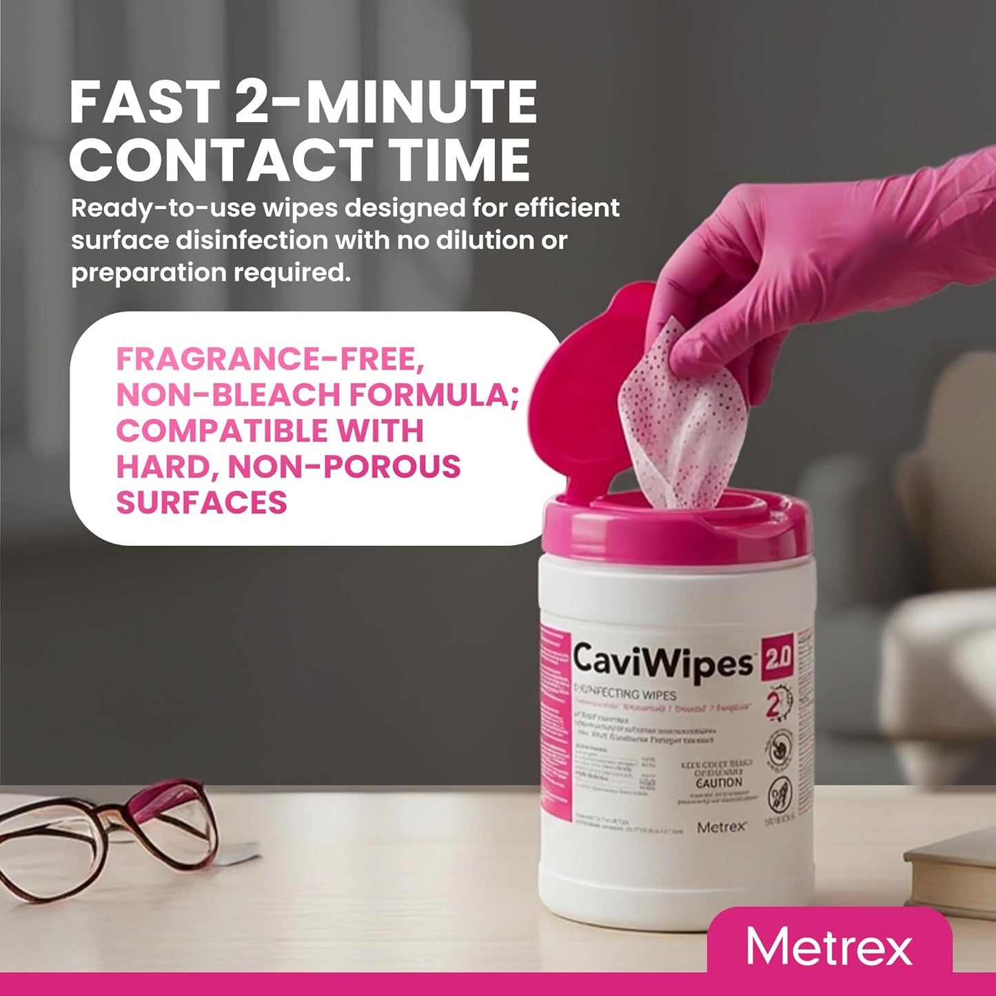 Metrex – CaviWipes 2.0 Disinfecting Wipes for Healthcare, Dental & Clinical Use – Manual Pull, Pre-Moistened, Non-Sterile, Disposable 6" x 6.75" – 160 Wipes per Canister, Pack of 1
