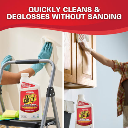 Krud Kutter Gloss-Off Prepaint Surface Preparation Cleaner, 32 oz, No Sanding Liquid Deglosser for Cabinets, Trim, Doors and Furniture, Removes Dirt Grease and Gloss for Paint Adhesion
