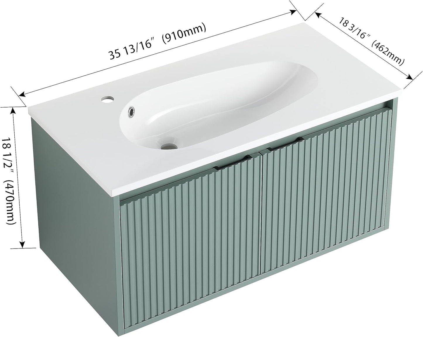 SSLine Modern 24-Inch Bathroom Vanity with Sink Wall Mounted Bathroom Vanity with Top Basin & Storage Cabinet White Wood Floating Vanity w/Ceramic Sink & Gold/Black Handles for Small Space