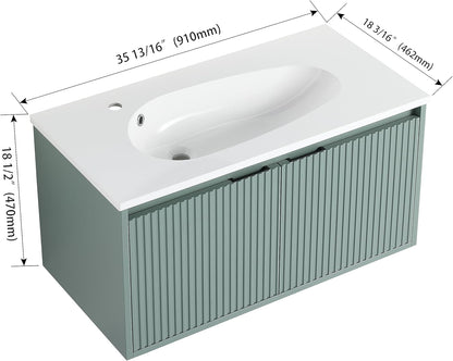 SSLine Modern 24-Inch Bathroom Vanity with Sink Wall Mounted Bathroom Vanity with Top Basin & Storage Cabinet White Wood Floating Vanity w/Ceramic Sink & Gold/Black Handles for Small Space