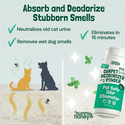 Sunny & Honey Carpet Deodorizer and Freshener Powder - Pet Safe Rug Refresher for Vacuuming - Berry Odor Eliminator for Strong Odor and Pet Urine (20 oz)