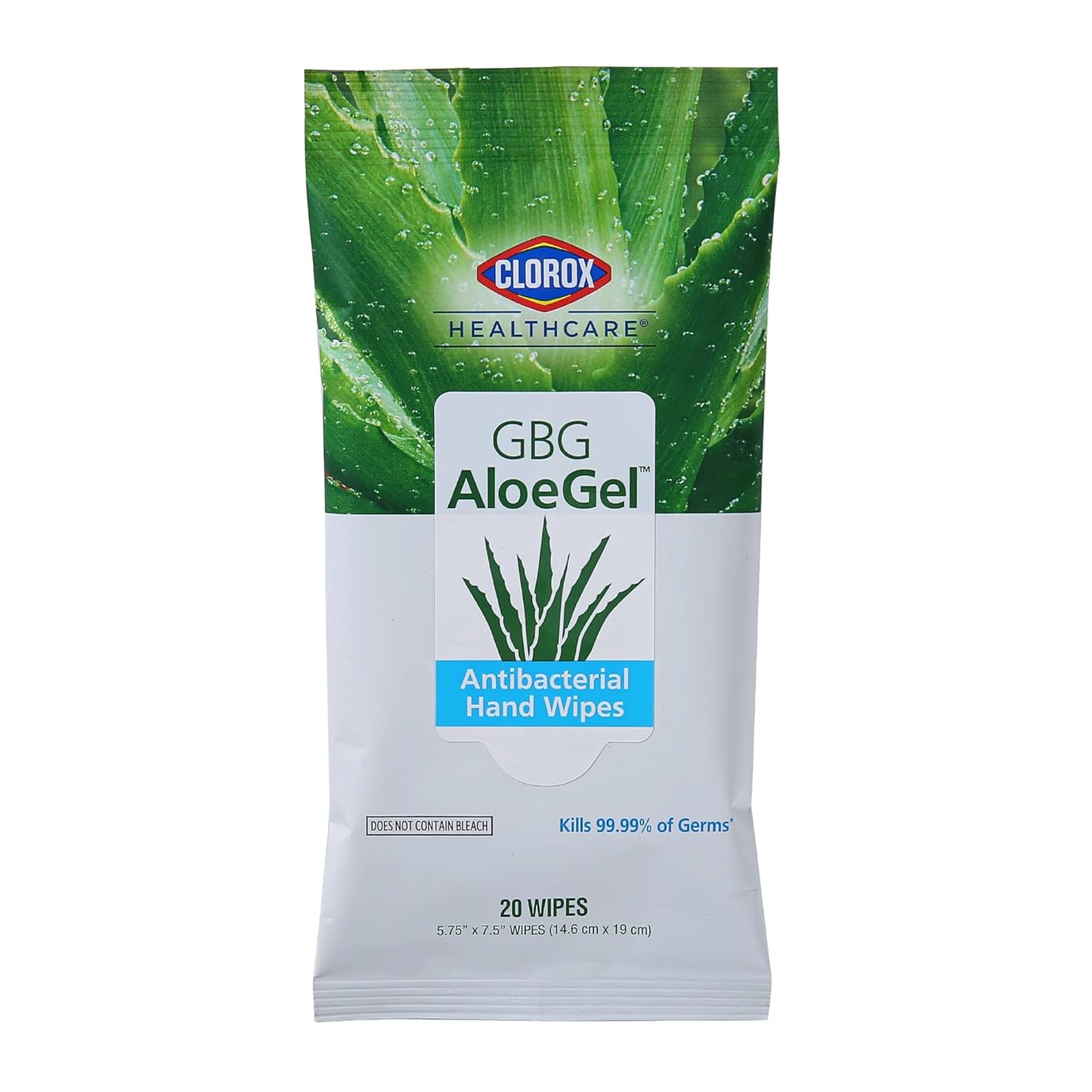Clorox Healthcare GBG AloeGel Hand Sanitizer Wipes, Bleach-Free Sanitizing Wipes for Hands with 71% Ethyl Alcohol and Aloe - FDA Registered, Resealable Travel Pouch, 20 Count