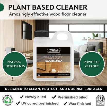 WOCA Natural Soap, Natural 1L - Concentrated Wood Cleaner for oil finished hardwood floors, tables, millwork, cutting boards, countertops and butcher block