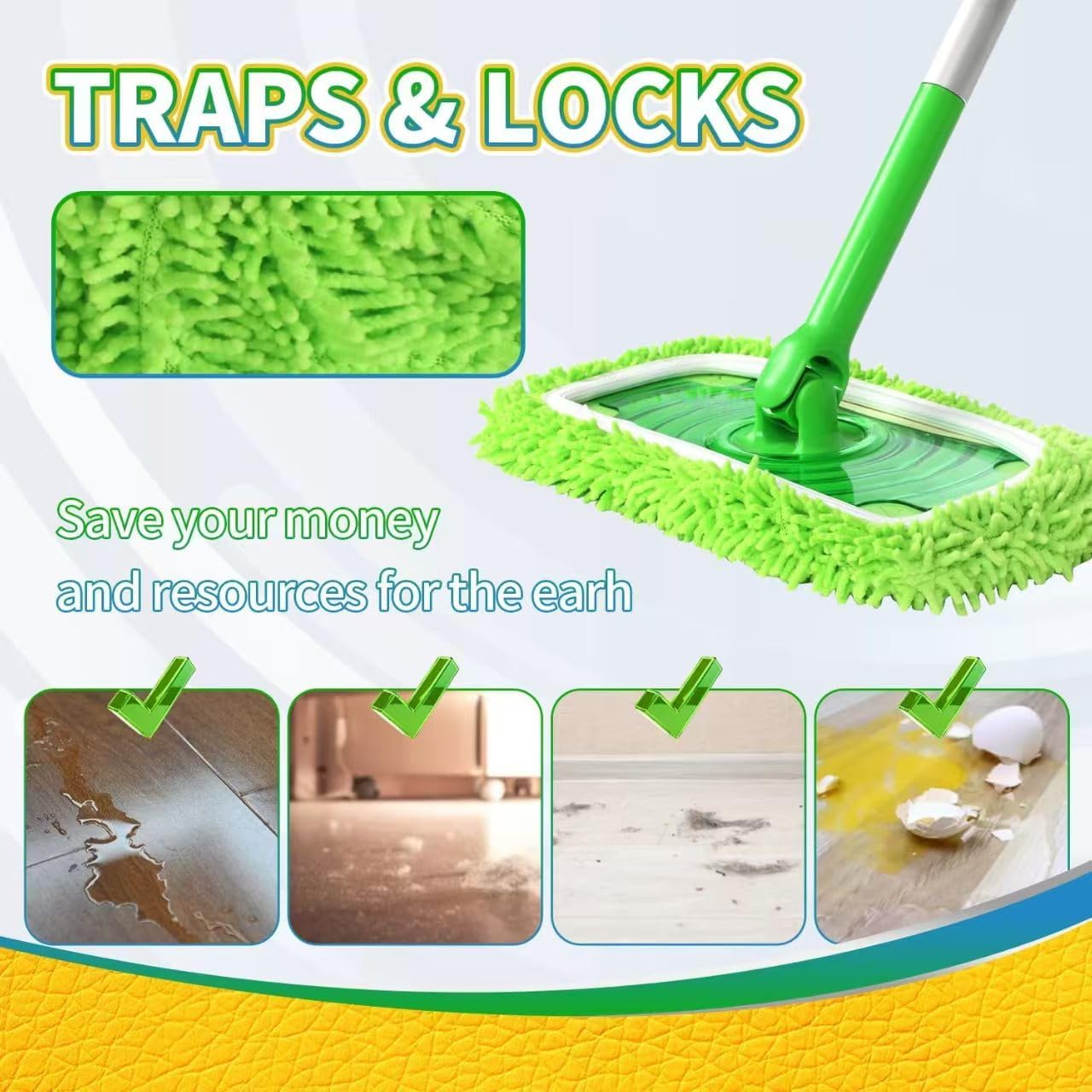 8 Pack Chenille Mop Refill Pads, Reusable Microfiber Mop Pads for 10''–12'' Flat Mops, Washable Dry& Wet Pads Refill for Hardwood, Tile, Compatible with Swiffer Sweeper