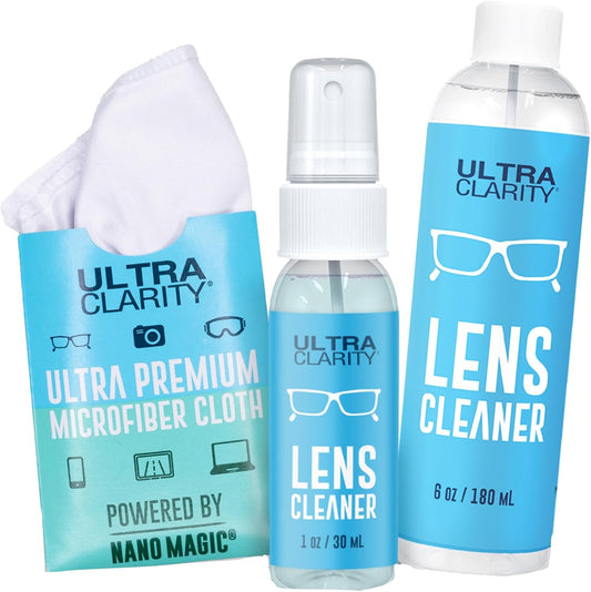 Ultra Clarity Powered by Nano Magic Eyeglass Lens Cleaning Spray 7oz Value Pack | 1oz Spray, 6oz Refill, Microfiber Cloth | For Glasses, Phone, Electronic Screens, Optic Surfaces, Coated Surfaces