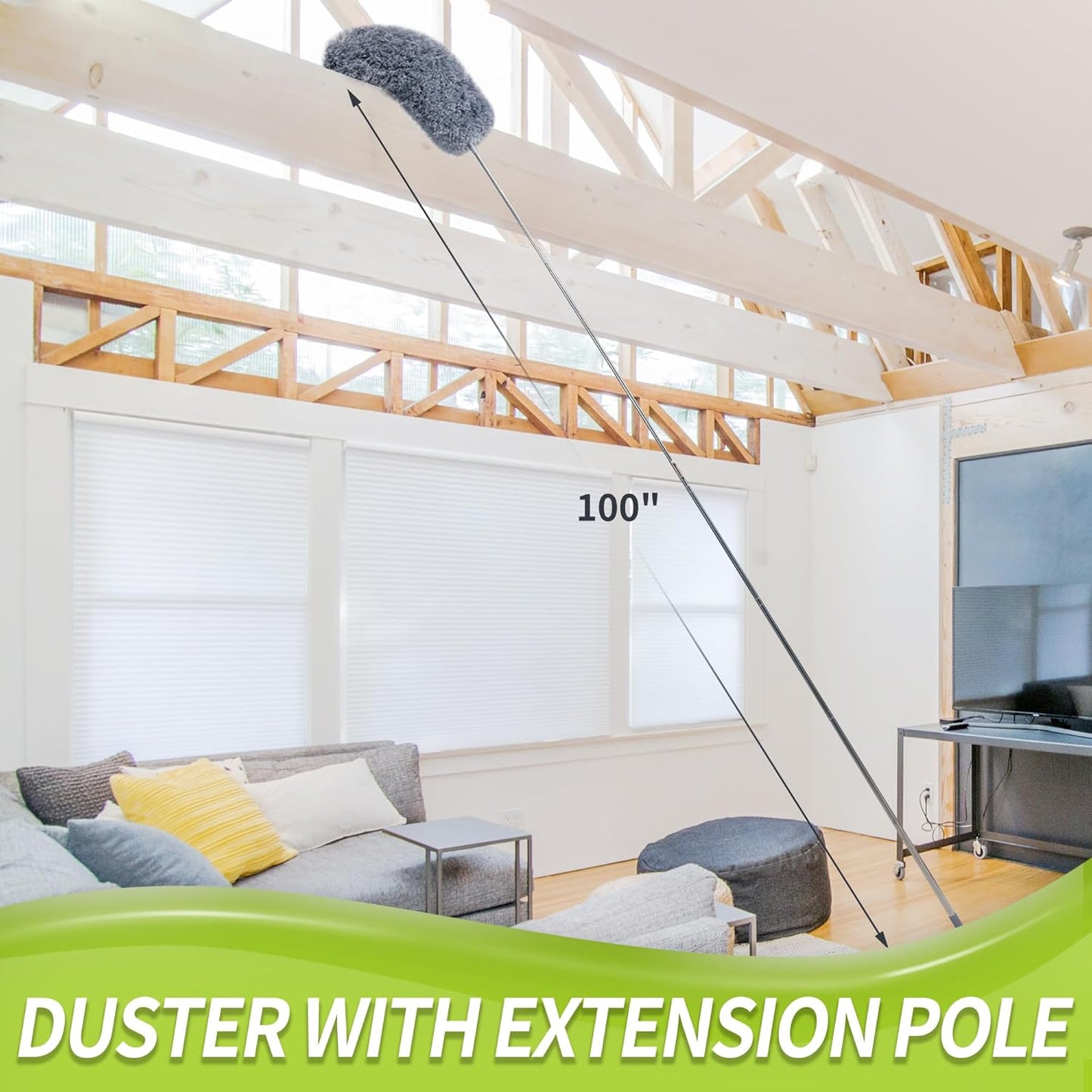 IVYROLL Cobweb Duster with Extension Pole, Spider Web Brush & Ceiling Cleaning Kit, 100" Microfiber Feather Duster Cleaner with Washable Head for Ceiling Fan, Furniture, Home