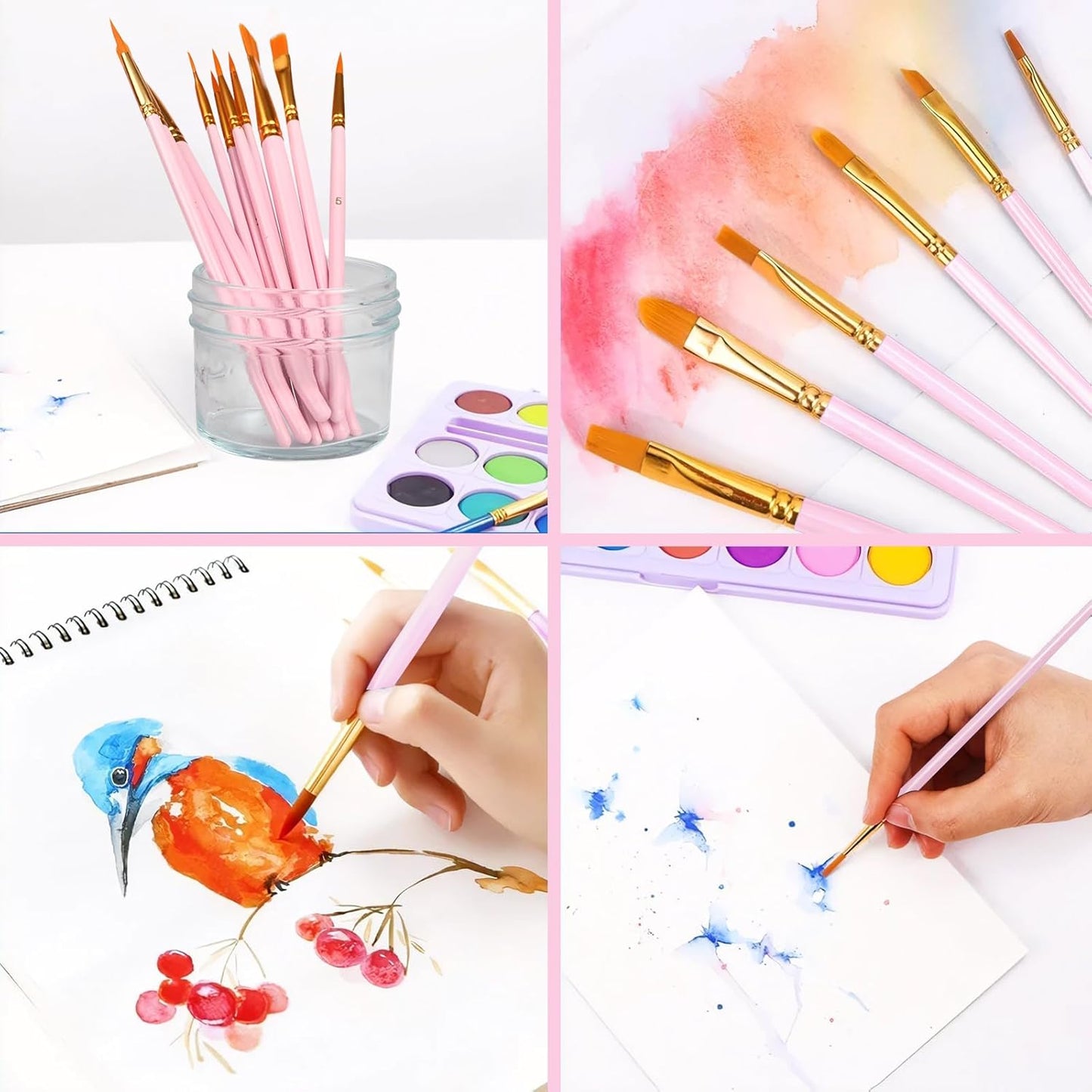 Acrylic Paint Brush Set, 1 Packs / 10 pcs Watercolor Brushes Painting Brush Nylon Hair Brushes for All Purpose Oil Watercolor Painting Artist Professional Kits.