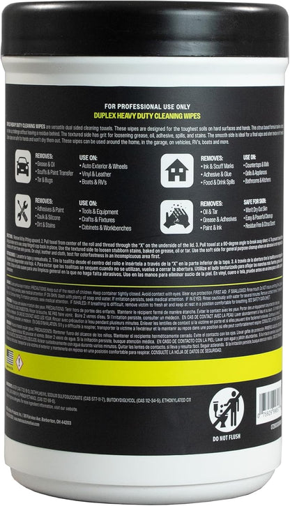 Malco Duplex Heavy Duty Cleaning Wipes for Home and Auto - Dual Sided Textured, Wet Wipe/Removes Grease, Tar, Paint, Oil, Dirt/No Residue/Safe for Hands/Made in USA (130 Wipes)