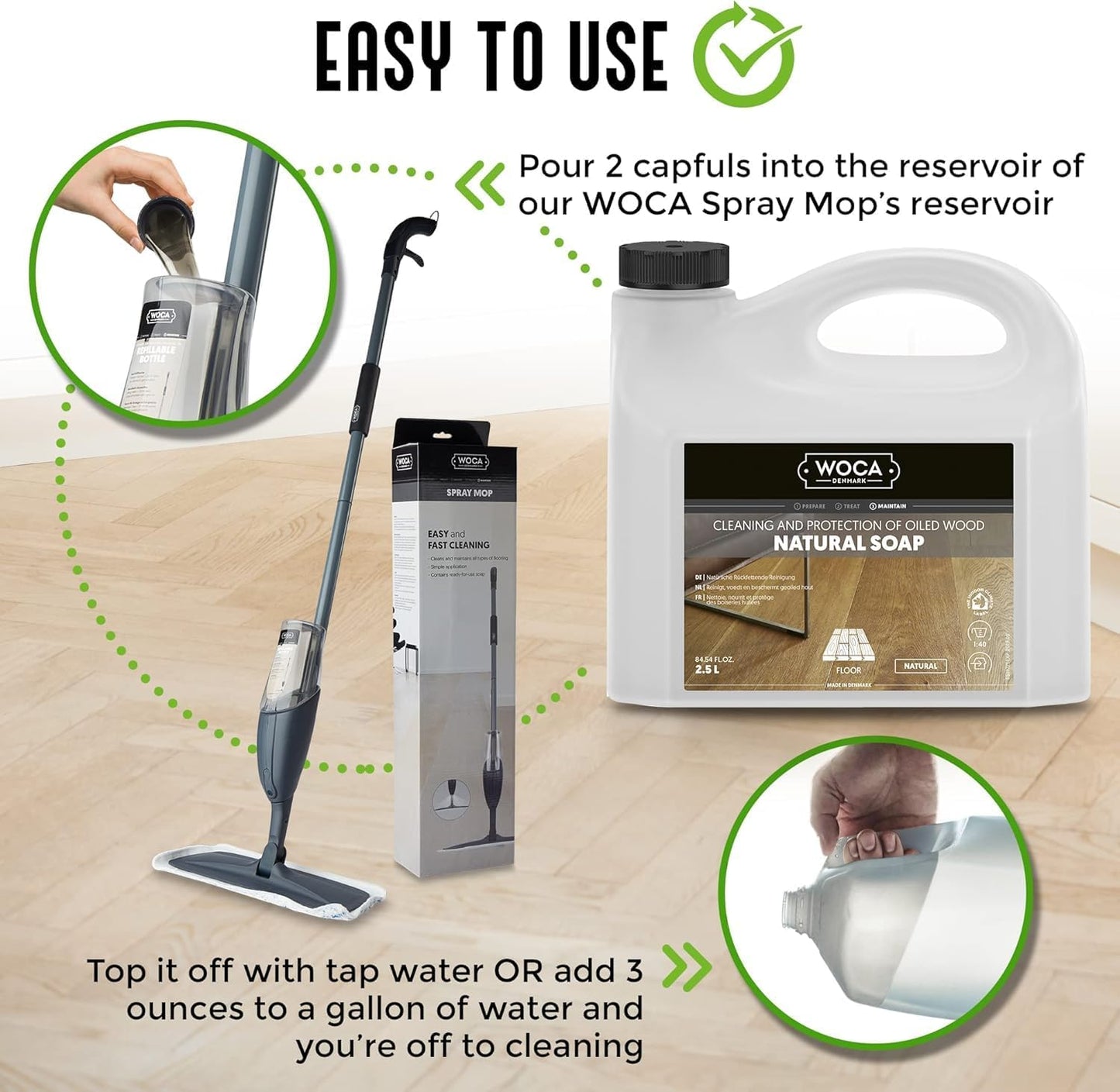 WOCA Natural Soap, Natural 1L - Concentrated Wood Cleaner for oil finished hardwood floors, tables, millwork, cutting boards, countertops and butcher block