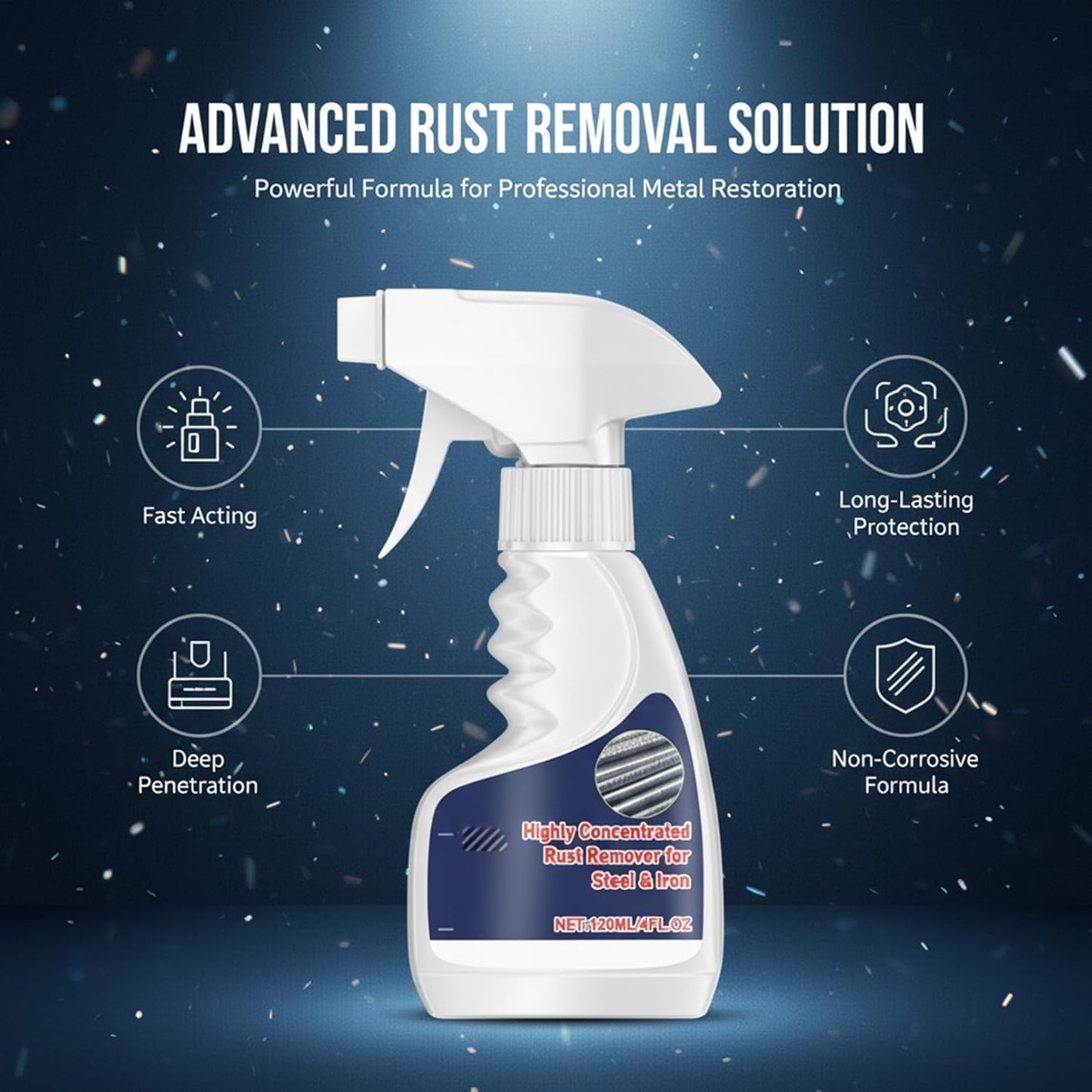 Rust Remover Spray for Metal, Powerful Rust Remover Heavy Duty Metal Cleaner, Multipurpose Rust Stain Remover for Metal, Stainless Steel, Automotive Parts, Fast Acting